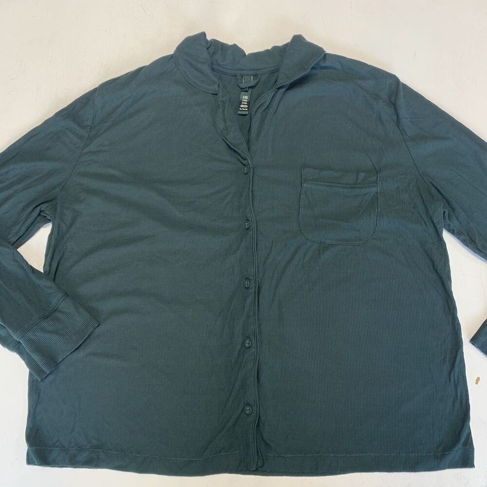 Skims Sleep Pajama Top Button Down Shirt Teal Size XL Womens Lounge Soft